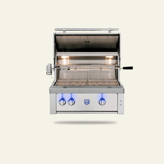American Made Grills Estate Freedom 30-inch built-in gas grill — with the hood open