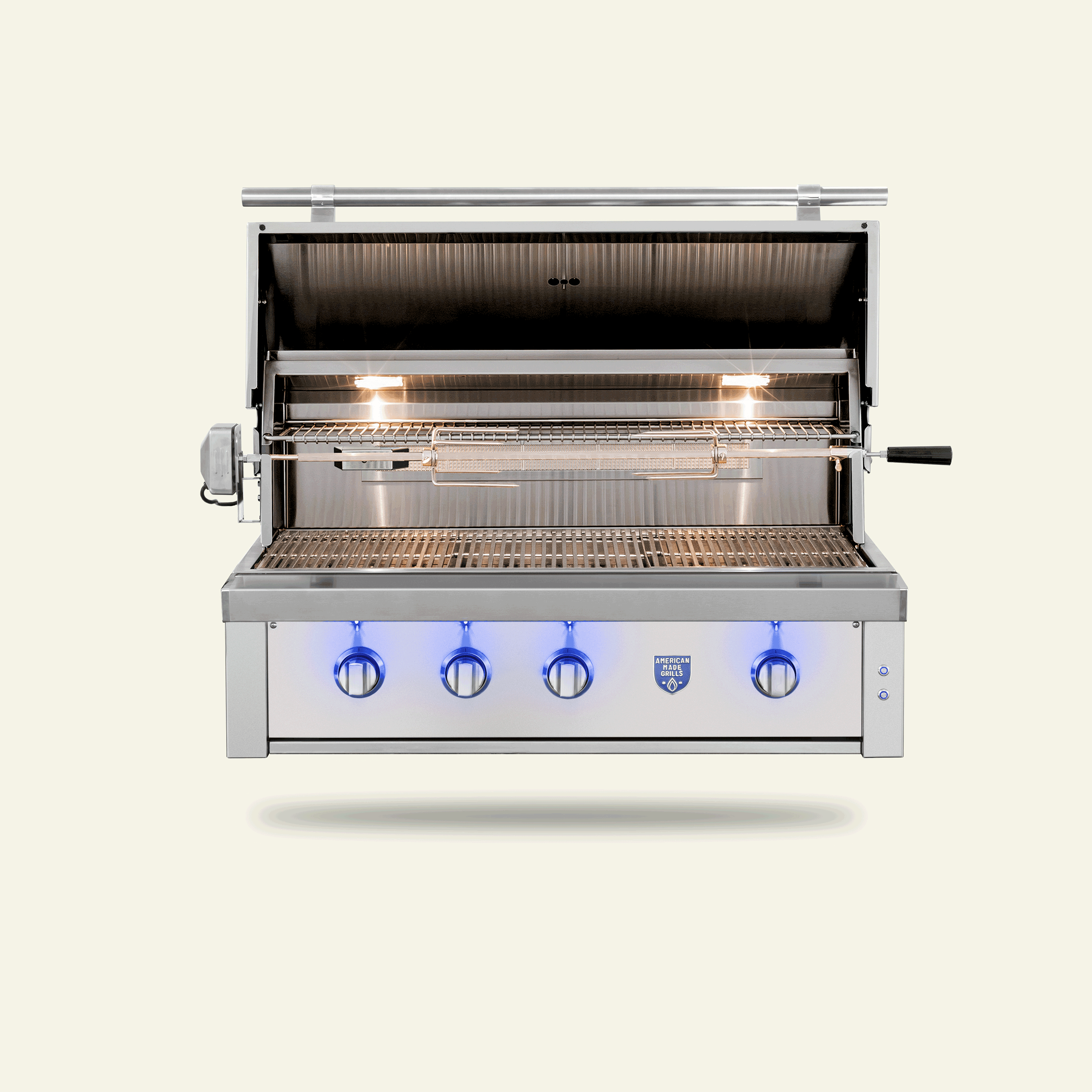 American Made Grills Estate 42-inch freestanding cart gas grill — with the hood open