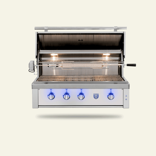 American Made Grills Estate 42-inch built-in gas grill — with the hood open