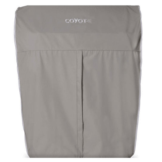 Gray Coyote outdoor grill cover with center seam and white brand logo