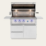 American Made Grills Estate 42-inch grill cart — shown with an Estate 42 grill head fitted, hood open