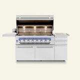 American Made Grills hybrid 54-inch grill cart — shown with a Muscle 54 grill head fitted, hood open