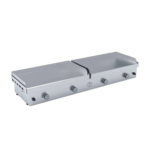 Le Griddle Grand Texan 4 Burner Natural Gas Griddle showcasing its sleek 304 stainless steel design and spacious cooking surface, perfect for outdoor cooking enthusiasts by Le Griddle.