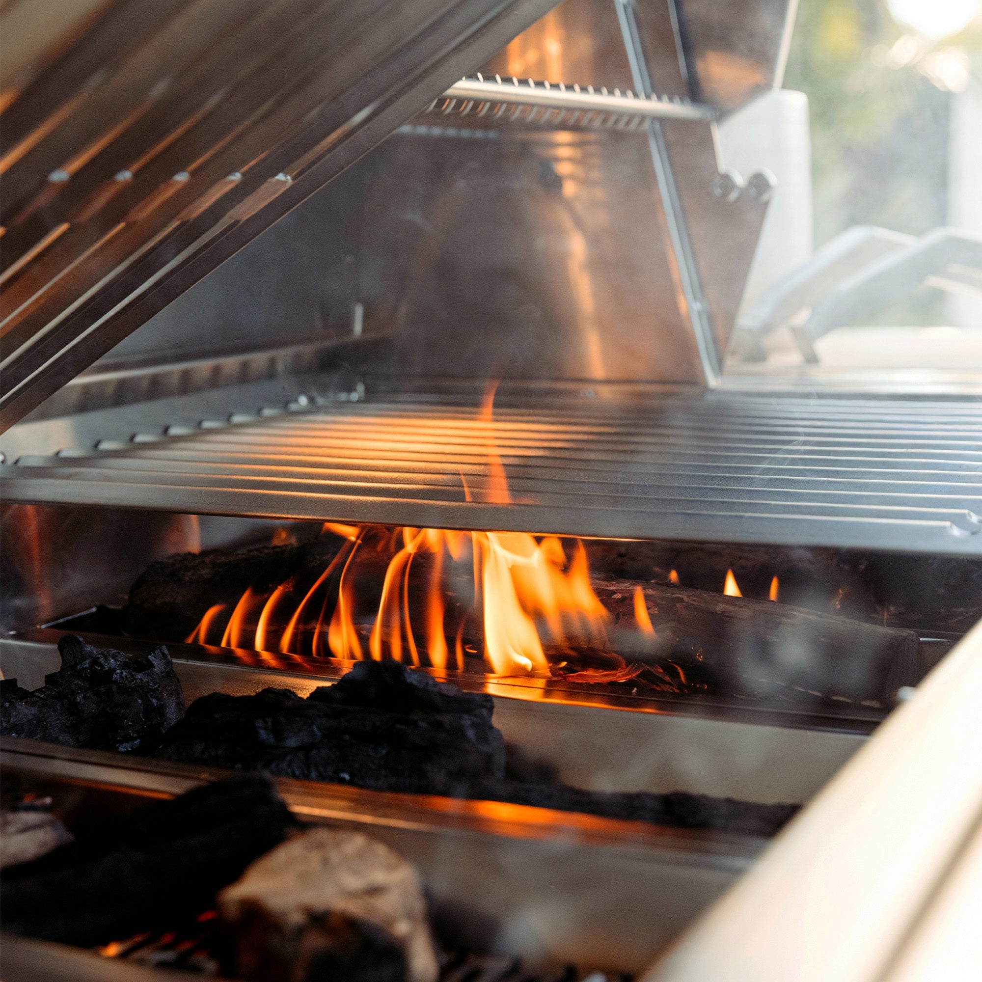 American Made Grills Muscle 36-inch hybrid built-in grill — cooking grates over solid fuel