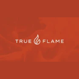 The TrueFlame brand logo, with the words TRUE FLAME in white beside a white flame icon on an orange-red background