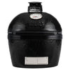 Primo Oval Junior ceramic charcoal grill head, front view of the black ceramic dome, PGCJRH