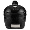 Primo Oval Large ceramic charcoal grill head, front view of the black ceramic dome, PGCLGH