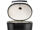Primo Oval XX-Large All-In-One ceramic charcoal grill with the dome open, front view, PGCXXLC