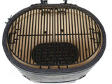 Overhead view of the cooking grates and charcoal grate in the Primo Oval XX-Large All-In-One ceramic charcoal grill, PGCXXLC