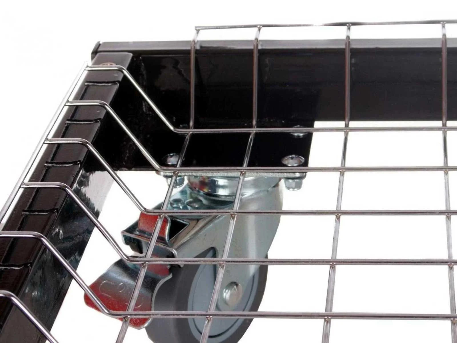 Wire storage basket and caster on the stand of the Primo Oval XX-Large All-In-One ceramic charcoal grill, PGCXXLC