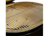 Stainless steel cooking grate seated in the ceramic firebox of the Primo Oval XX-Large ceramic charcoal grill head, PGCXXLH