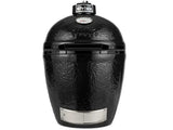 Primo Round ceramic charcoal grill head, front view of the black ceramic dome, PGCRH