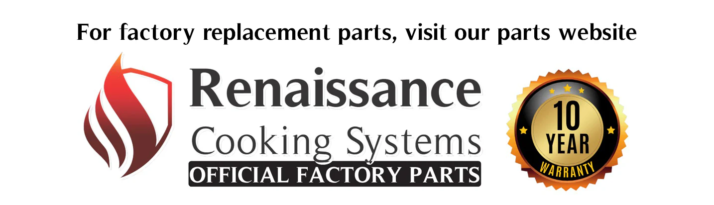 Renaissance Cooking Systems official factory parts banner with RCS logo and 10-year warranty badge