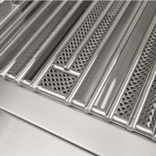 Close-up of stainless steel cooking grates in Coyote C3C30 outdoor gas grill
