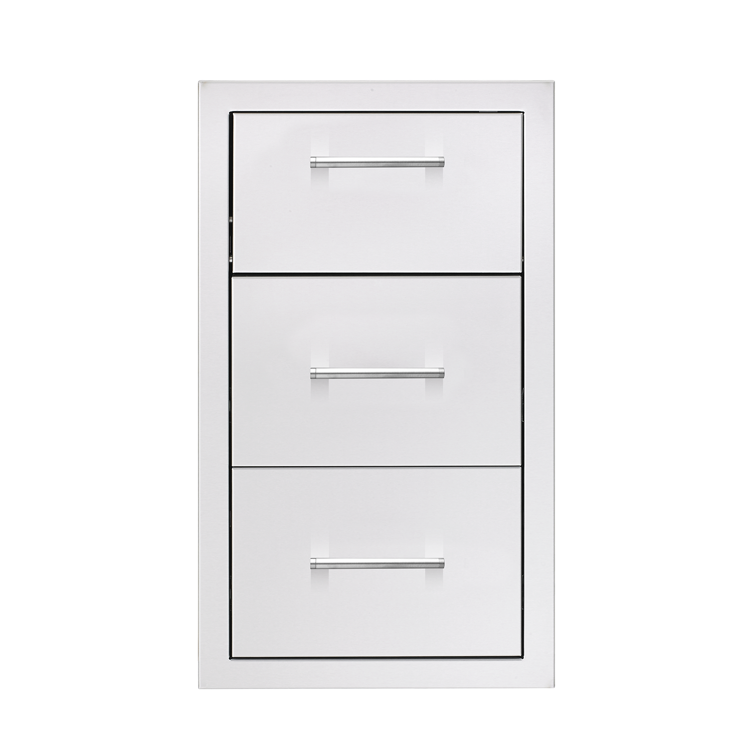 TrueFlame 17-inch stainless steel triple access drawer with straight handles for outdoor kitchen