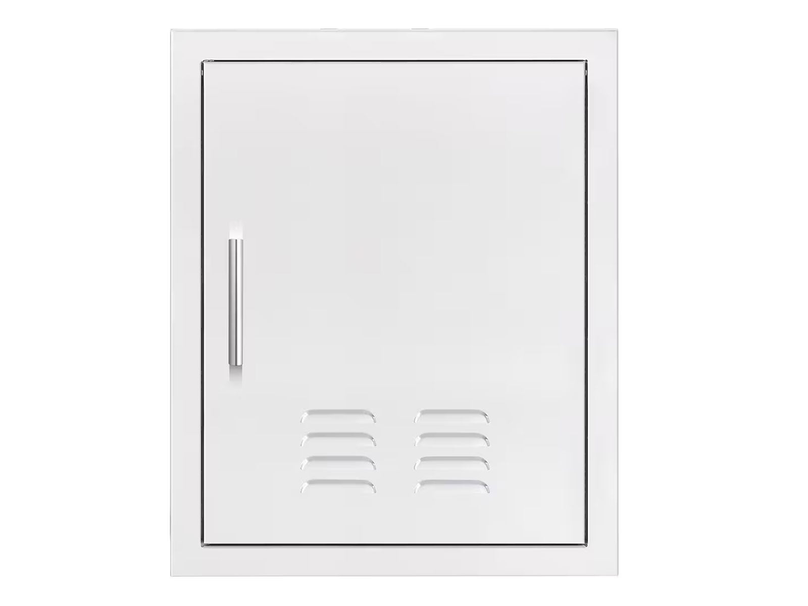 TrueFlame 18-inch stainless steel vertical single access door with left hinge and bottom vents for outdoor kitchen island