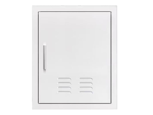 TrueFlame 18-inch stainless steel vertical single access door with left hinge and bottom vents for outdoor kitchen island