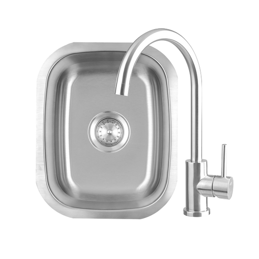 TrueFlame 19-inch stainless steel undermount outdoor bar sink with high-arc faucet