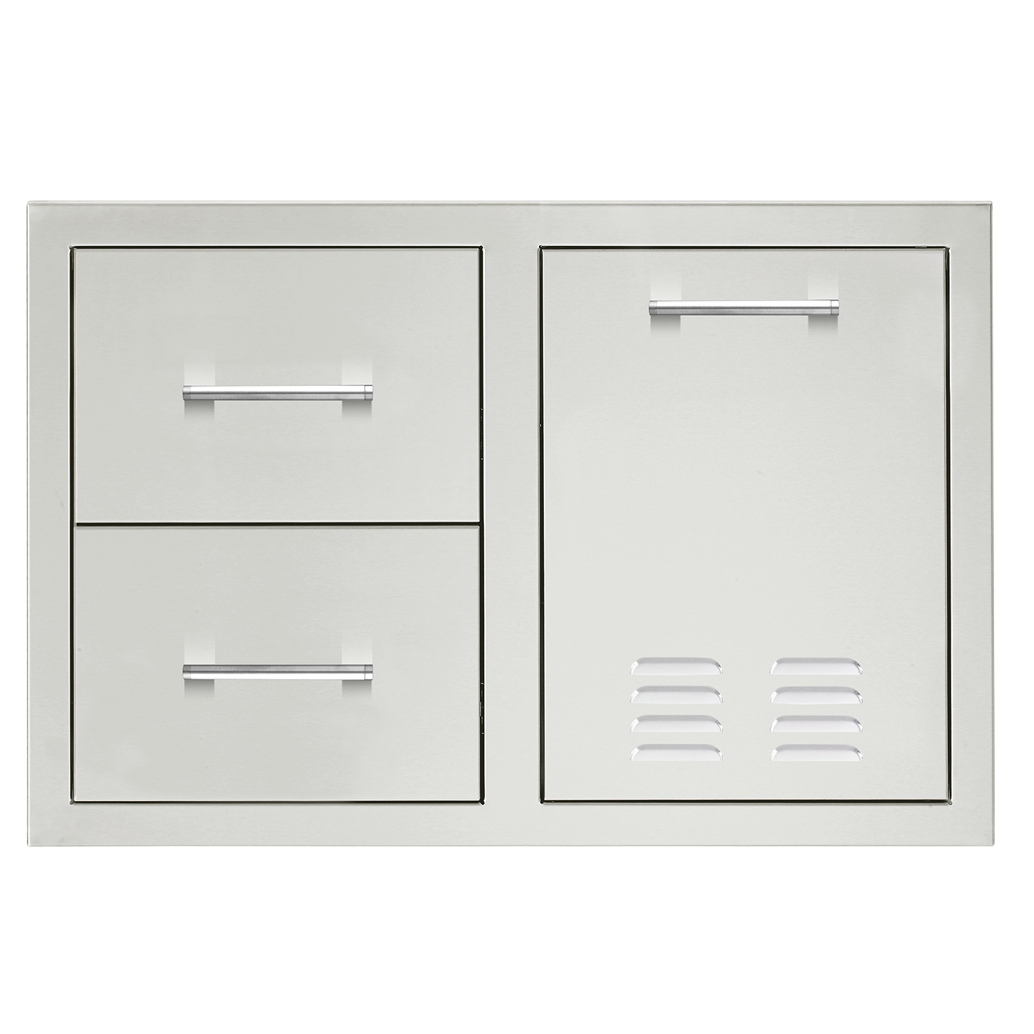 TrueFlame 33-inch stainless steel access door and double drawer combo with LP propane tank storage