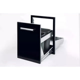 Bonfire Black Trash Can 16.5" x 22" Black Series in an outdoor kitchen setting, featuring a modern sliding drawer.