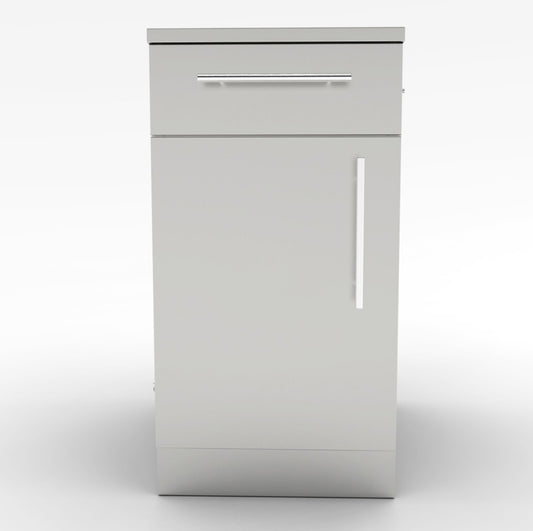 Interior view of Sunstone 18" Left or Right Swing Door Cabinet featuring adjustable shelves and soft-close top drawer.