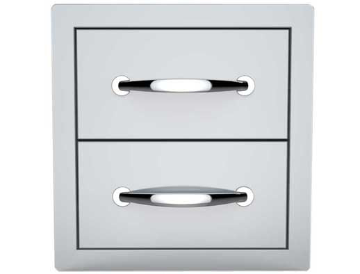 Sunstone Classic Series Flush Style 14” Drawer, a durable and stylish BBQ storage solution made from 304 stainless steel, featuring deep soft-closing drawers for BBQ tools and sauces.