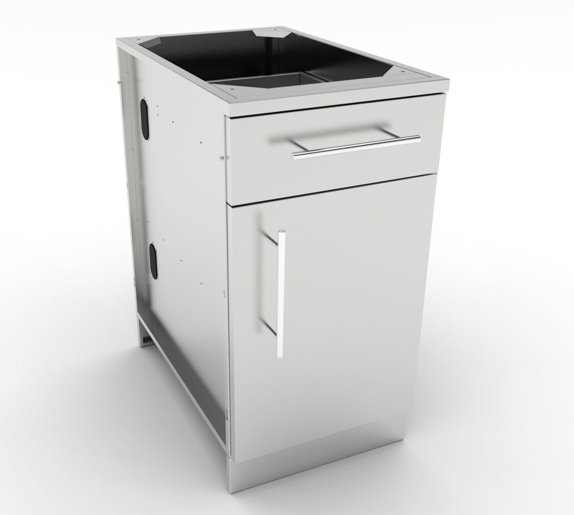 Close-up view of the sleek stainless steel finish of Sunstone 18" Left or Right Swing Door Cabinet.