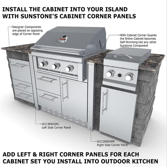 Stylish and functional 34 Inch Sunstone Grill Gas Base Cabinet, featuring 304 Stainless Steel construction and ample storage.