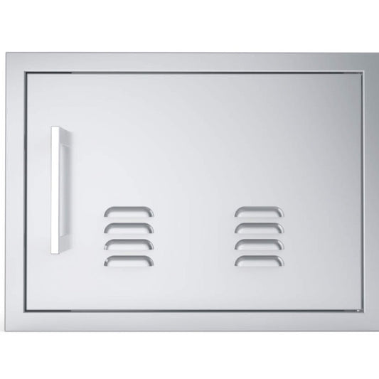 Close-up view of Sunstone Signature Series Horizontal Vented Single Doors with a brushed stainless steel finish.