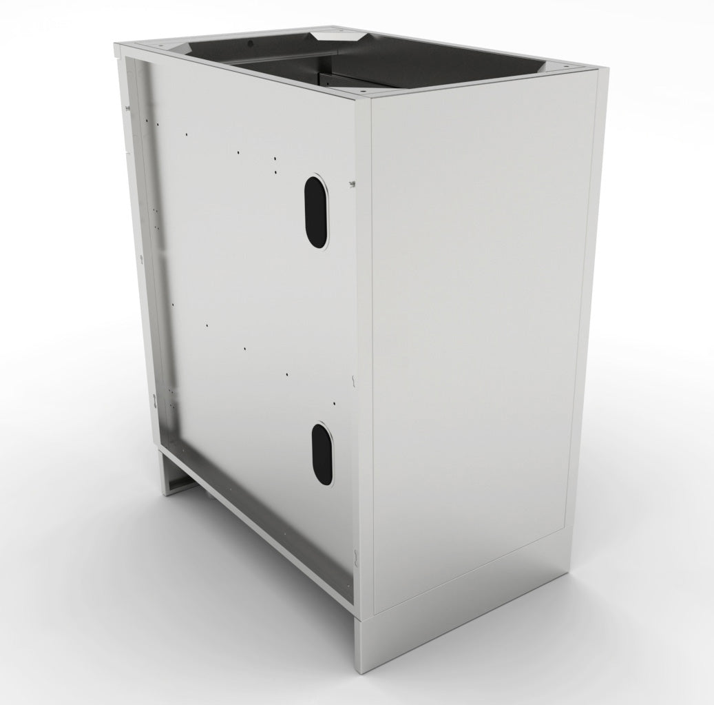 Storage space inside Sunstone 18" Left or Right Swing Door Cabinet showing top drawer and organized cookware.