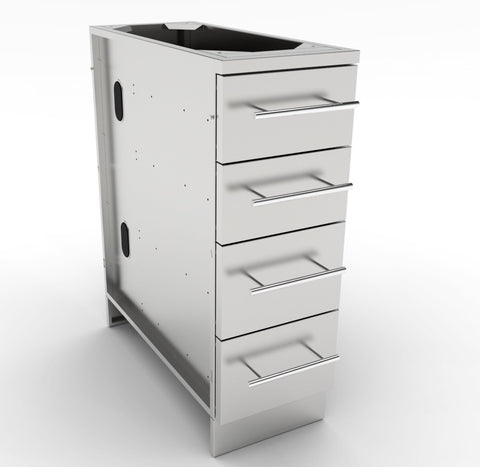 Sunstone 12" 4-Drawer Base Cabinet SBC12SMD - Soft-Close, 304 Stainless Steel