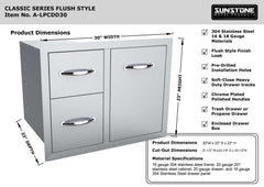 Sunstone Classic Series Flush Style 30” Tank Tray Double/Triple