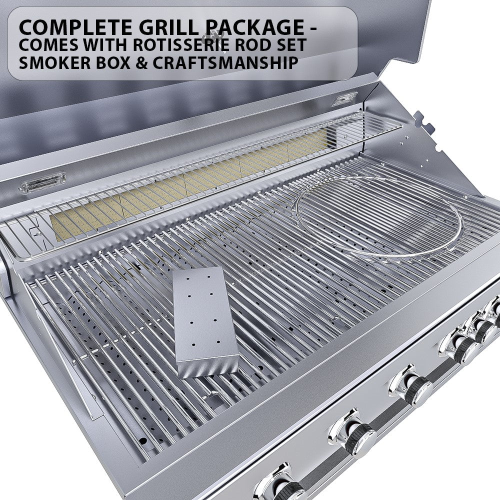 Sunstone Ruby 42" 5 Burner Grill w/IR Burner & Rotisserie Motor