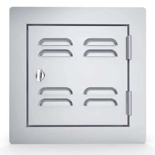 Close-up of Sunstone Classic Style Flush Series 12" Single Door Vented, showcasing the brushed finish and turn-latch feature for secure access.