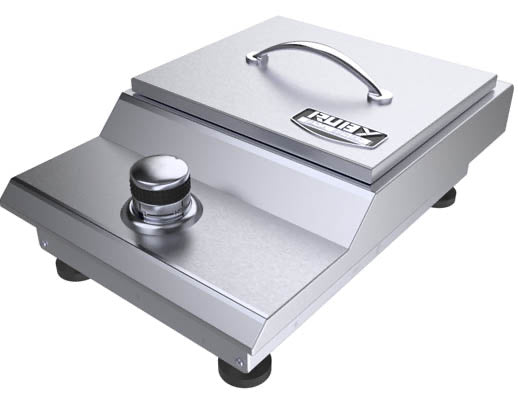 Close-up of the Sunstone Ruby Series 13" Counter-top or Drop-in Versa Burner - SUN13VSB-NG highlighting the adjustable legs and high-searing brass burner.