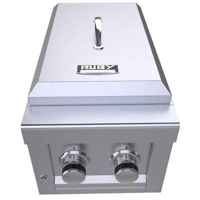 Sunstone Ruby Series 13" Slide-in Versa Double Burner showcasing the sleek design and durable stainless steel construction.