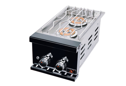 Bonfire Double Side Burner Black Stainless showcasing its sleek design and 304-grade stainless steel material.