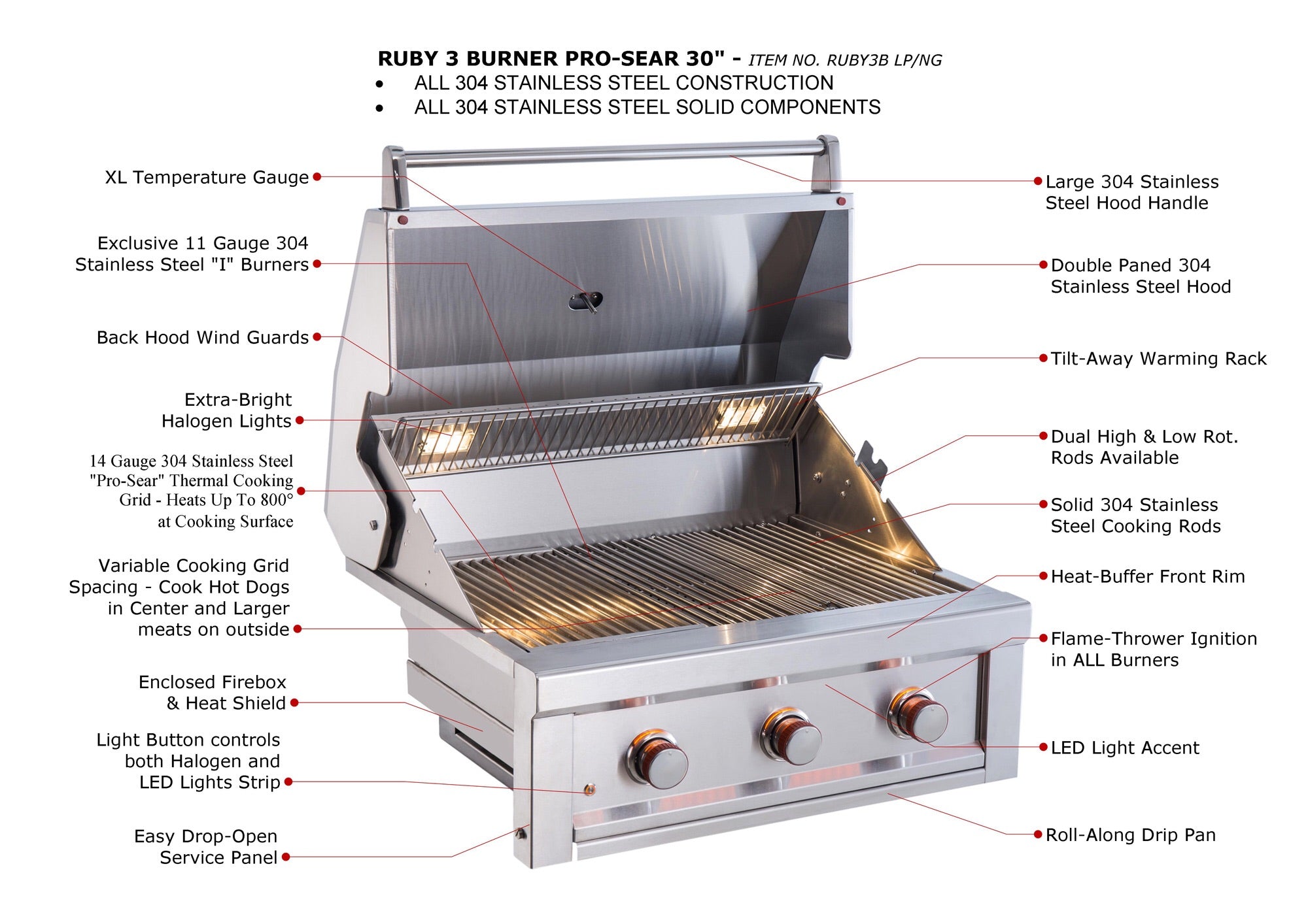 Sunstone Ruby 30" 3 Burner Pro-Sear Grill