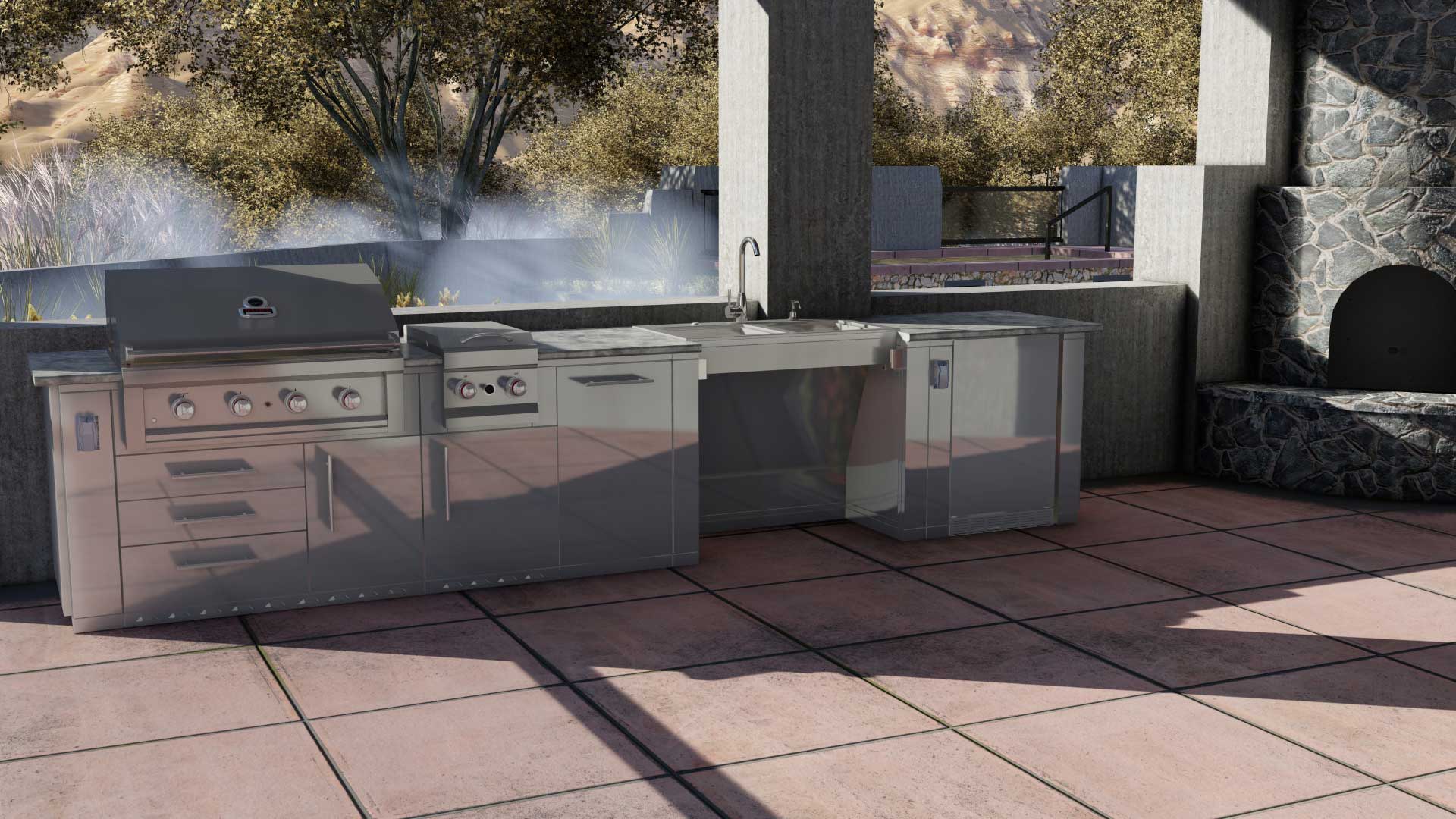 Sunstone 44" ADA Compliant Combo Sink Base Cabinet featuring a removable counter rail and easy pin-lock installation, designed for maximum convenience.