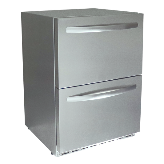 RCS 2-Drawer Fridge with large dual drawers and LED interior lights, perfect for outdoor kitchens.