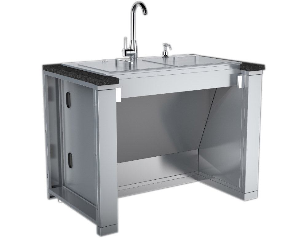 Sunstone 44 inch ADA Compliant Combo Sink Base Cabinet showcasing easy pin-lock installation process.