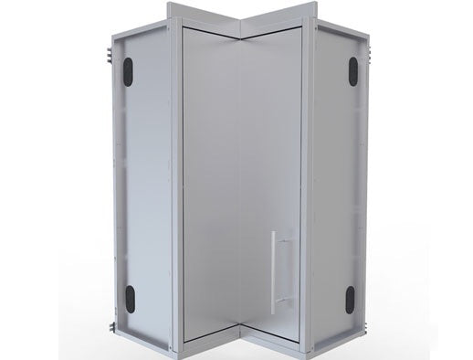 Sunstone Stainless Steel 12" x 12" Full Height 360 Swivel Door Corner Cabinet with Three Shelves, perfect for maximizing storage and organization in any kitchen or outdoor space.